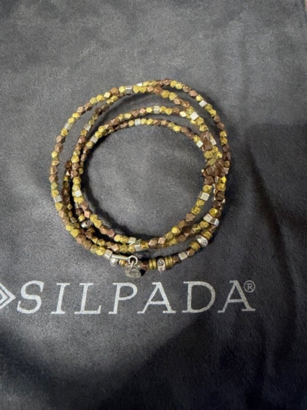 Silpada Mixed-Metal Beaded Wire Wrap Bracelet Sterling Silver Brass Copper